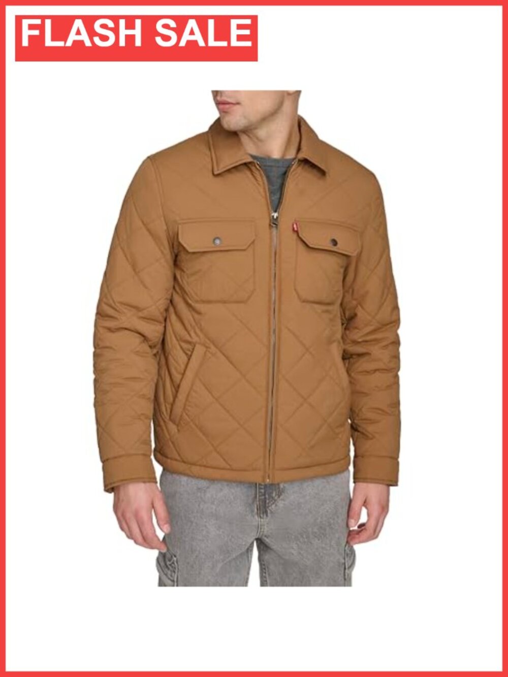 Men's Diamond Quilted Laydown Collar Jacket Zip Snap Cuffs Outdoor